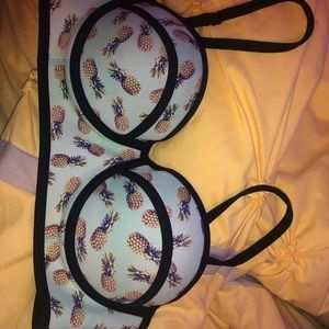 Teal blue pineapple bikini top